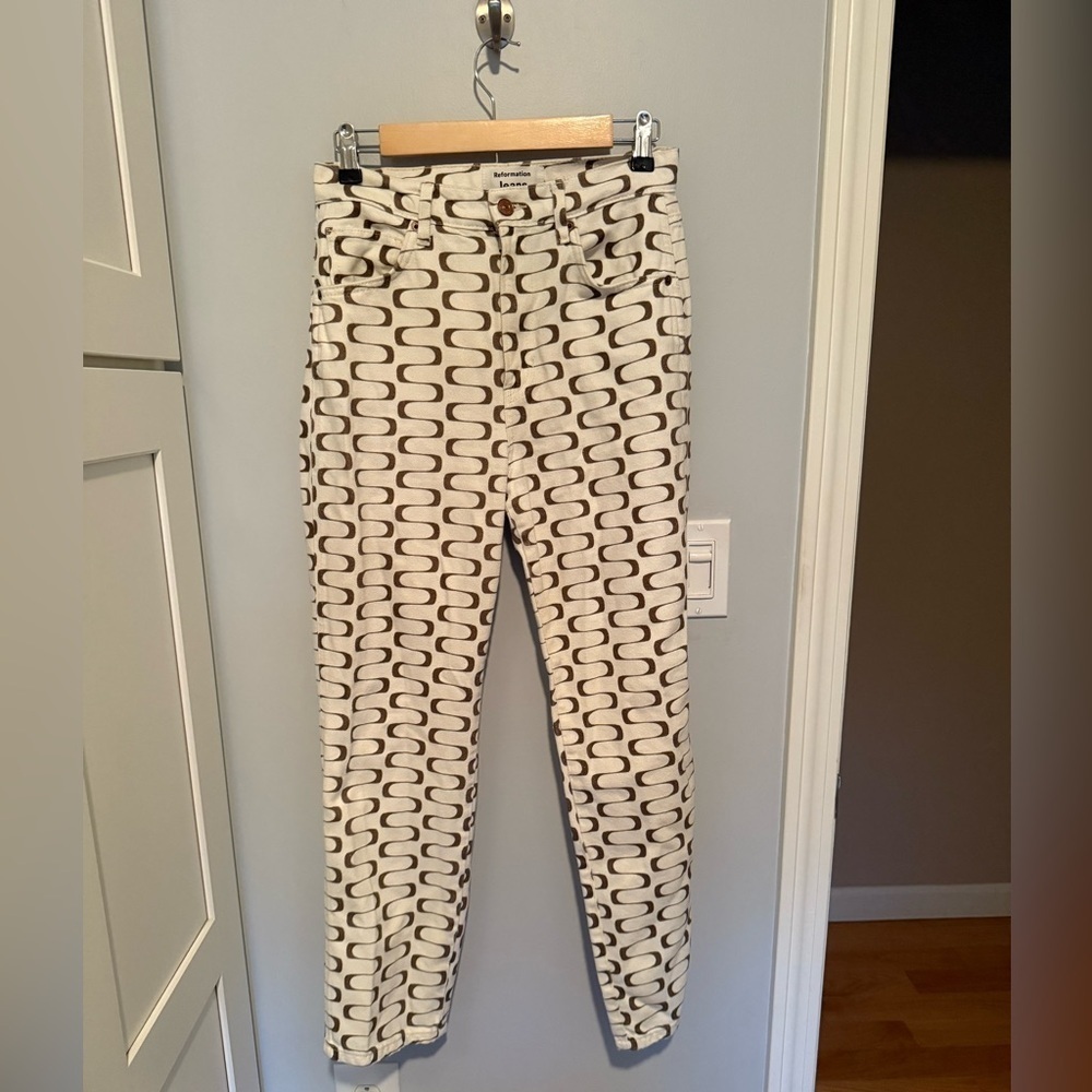 Reformation Mod High Rise Straight Jeans in the Frequency pattern